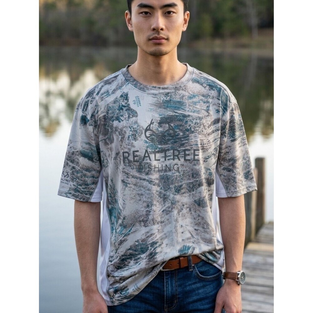 Realtree Fishing by Newport Blue Camo Performance Short Sleeve Shirt XL (EUC)